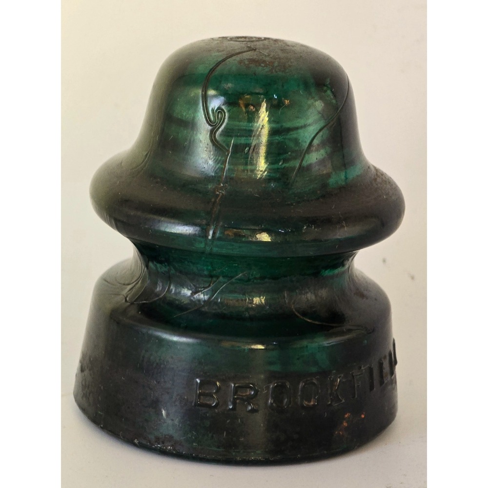 Antique Glass Telegraph Insulator Brookfield Green Industrial Decor Steampunk